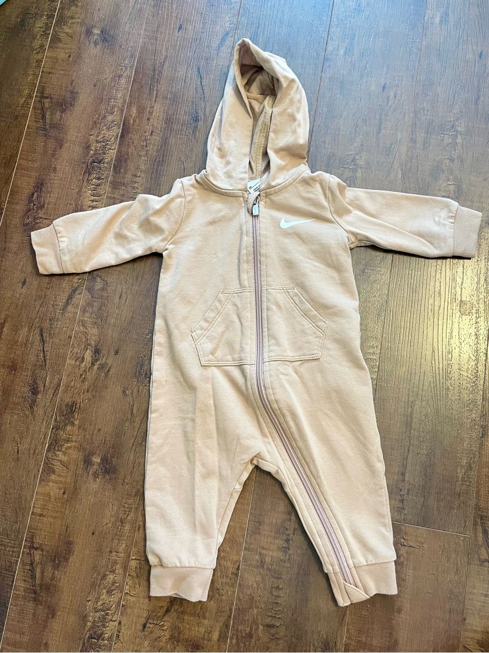 Nike Baby Hooded One-Piece Romper in Light Brown